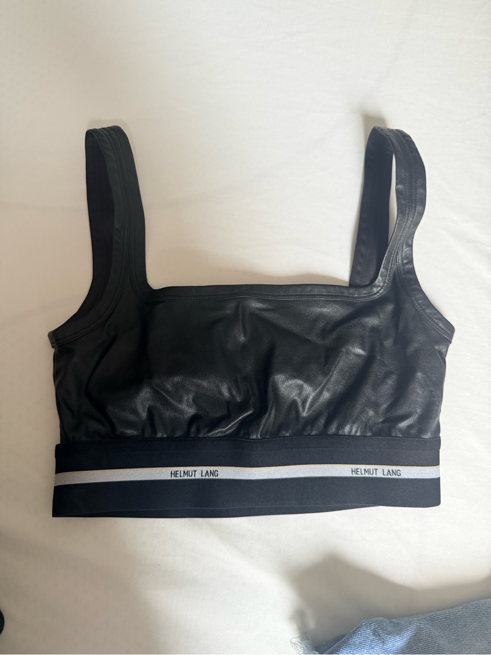 Helmut Lang Black Faux-Leather Sports Bralette with Branded Elastic
